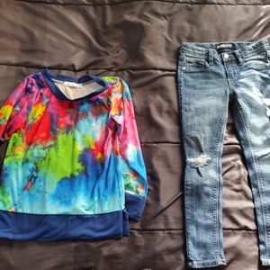 girls 6 distressed skinny jeans and multi color long sleeve